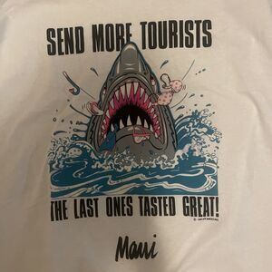 Vtg Men’s Shirt XL Maui Hawaii Shark 1980s Surf Puff Graphic Print Single Stitch